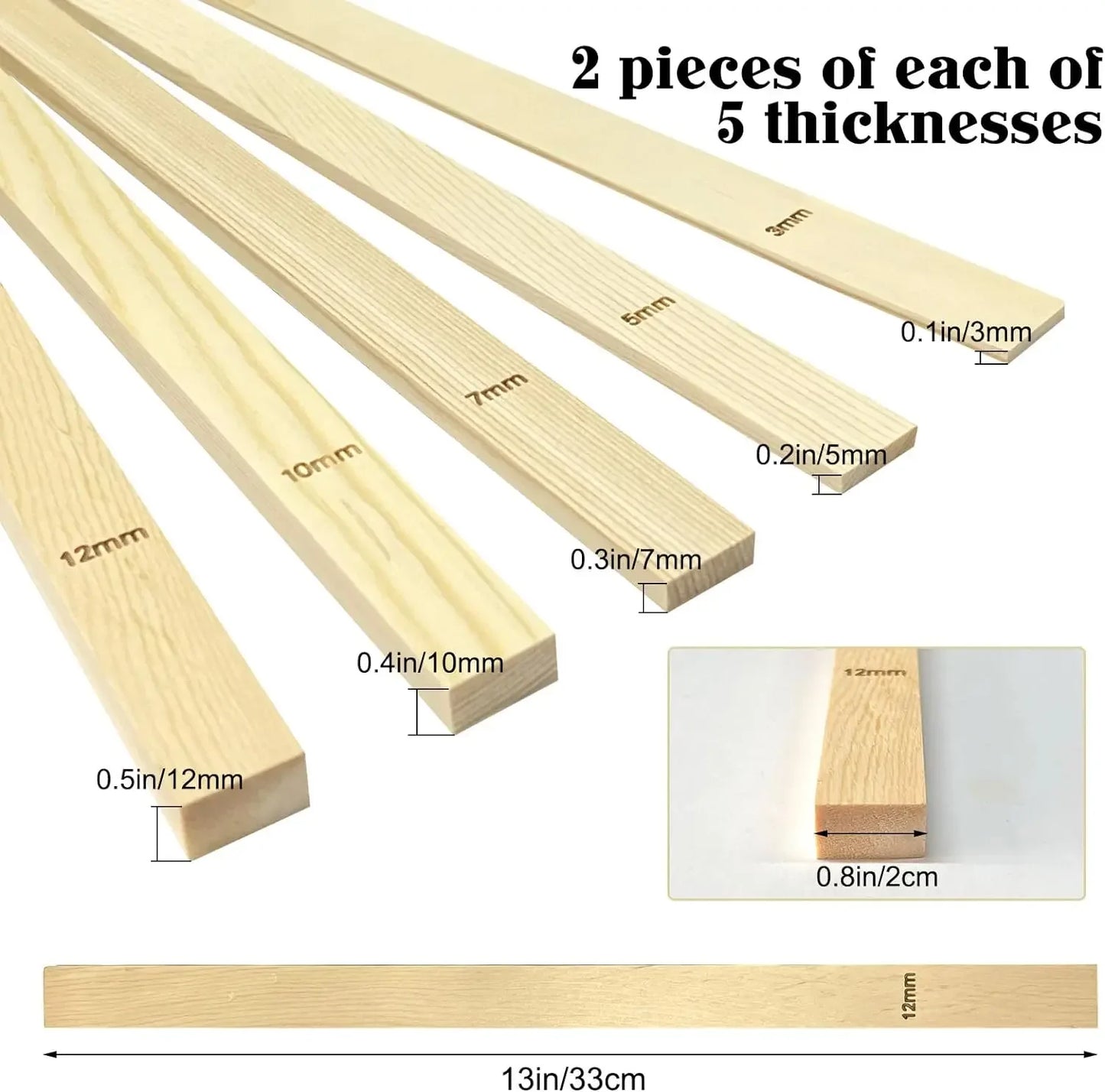 Mud Roller Guide Wooden Strips | 10 Pcs - 5 Sizes