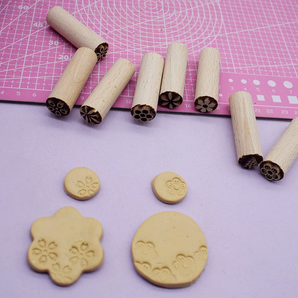 Mini Clay Stamp Wood Block - Flowers