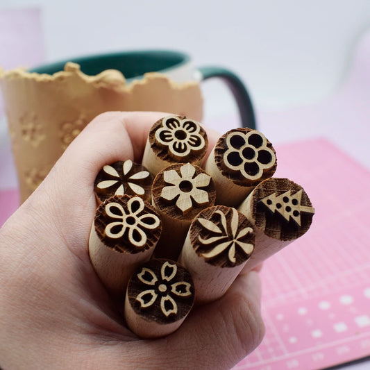 Mini Clay Stamp Wood Block - Flowers