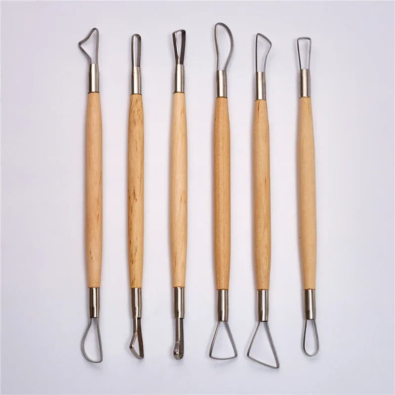 Wood Handle Pottery Trimming | 6Pcs