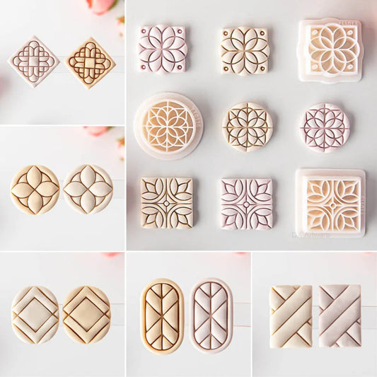 Geometric Shape & Flower Pattern Polymer Clay Cutting Mold