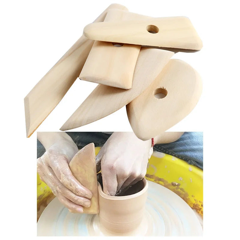 Wood Metal and Rubber Shaping Scraper Pottery Ribs Set