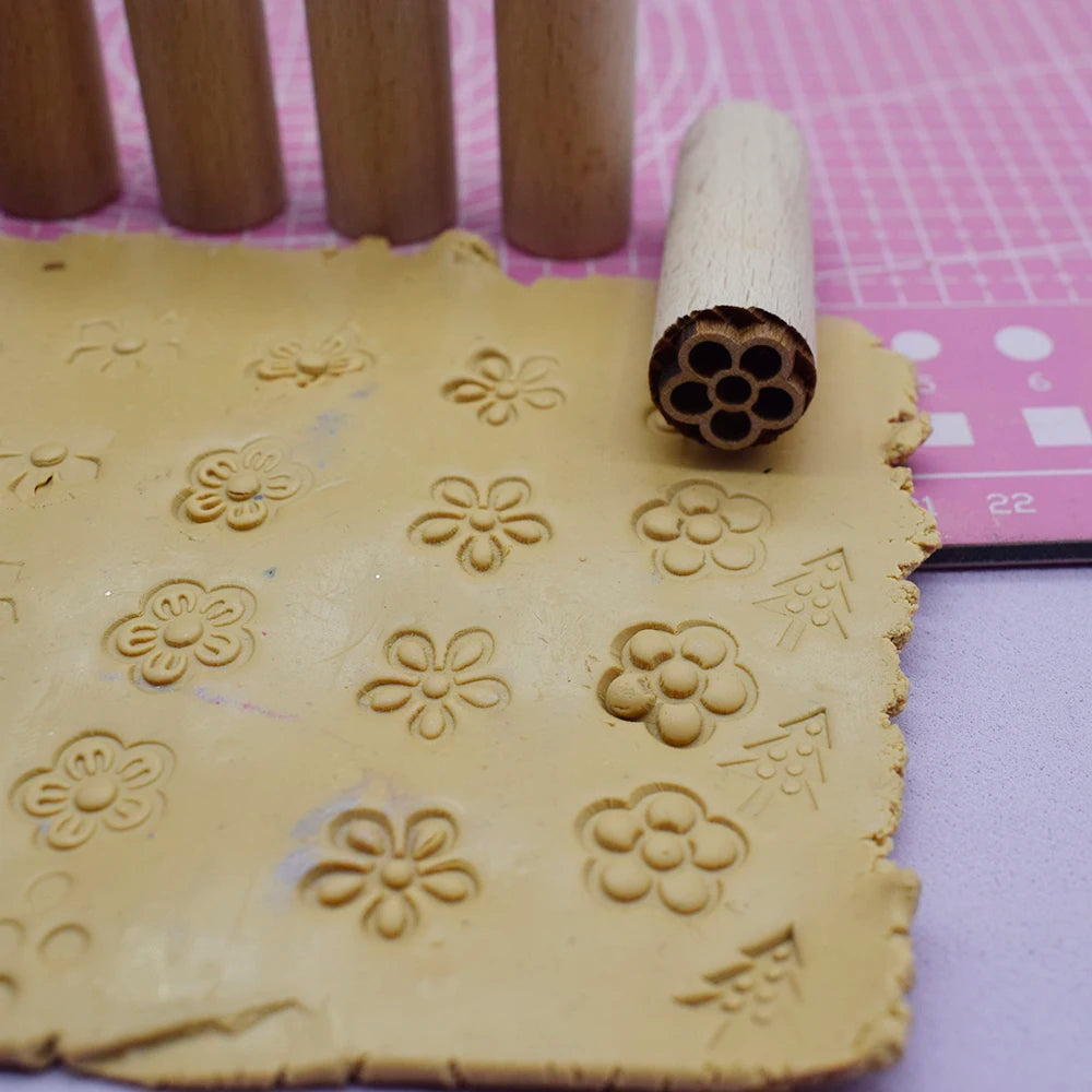 Mini Clay Stamp Wood Block - Flowers