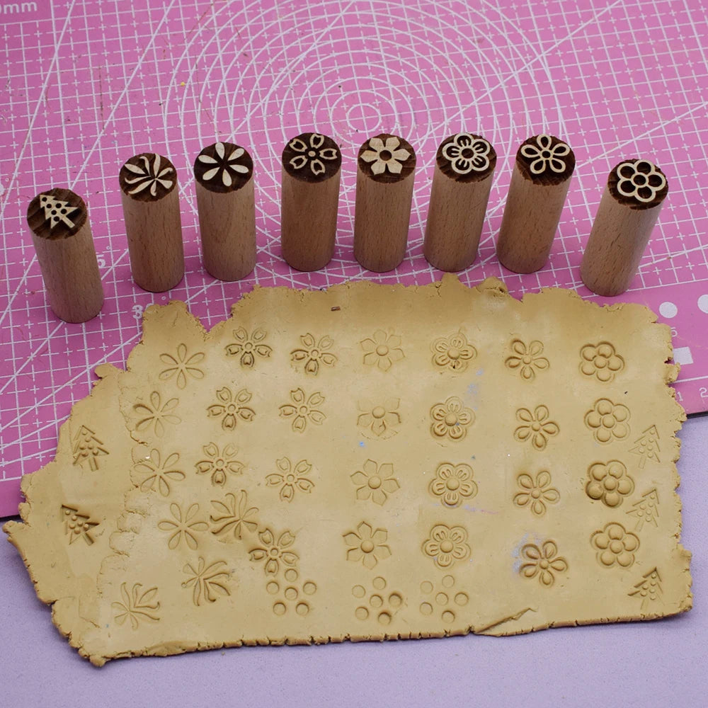 Mini Clay Stamp Wood Block - Flowers