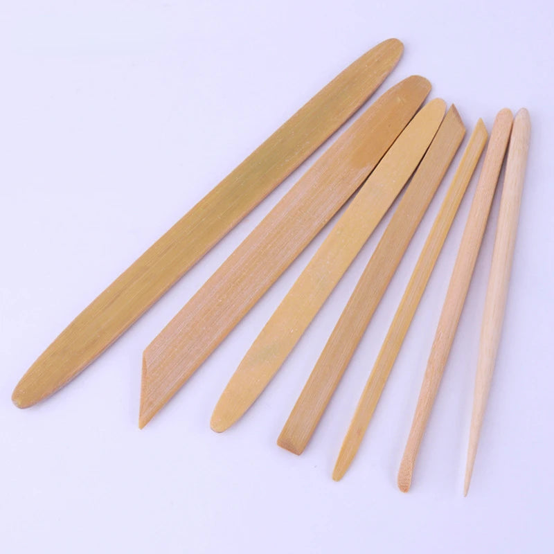 Bamboo Scraper Tools – Round Head Handmade Pottery and Sculpture Tool | 7Pcs/Set